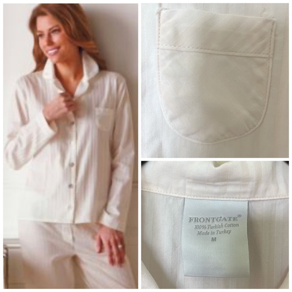 Frontgate Turkish Cotton Baby Pink Striped Pajama Shirt Size Medium EUC - Picture 8 of 8